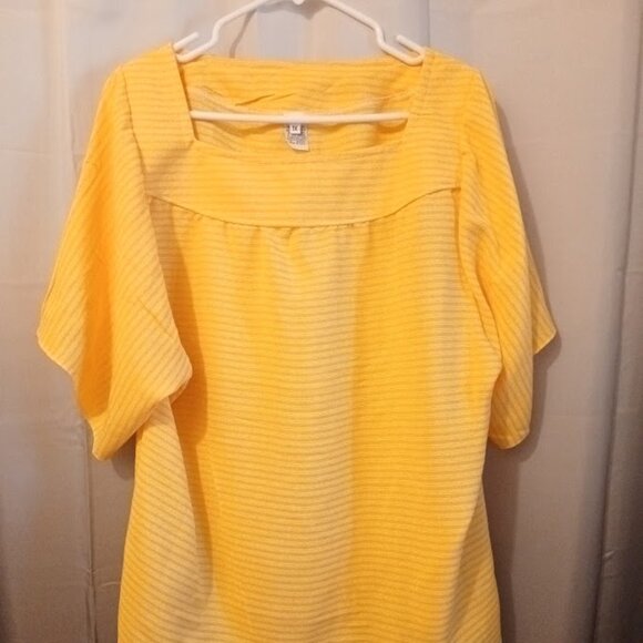Nwt Square neck Trapeze Blouse womens Plus 1X Sunny yellow stripe Short sleeve - Picture 2 of 7